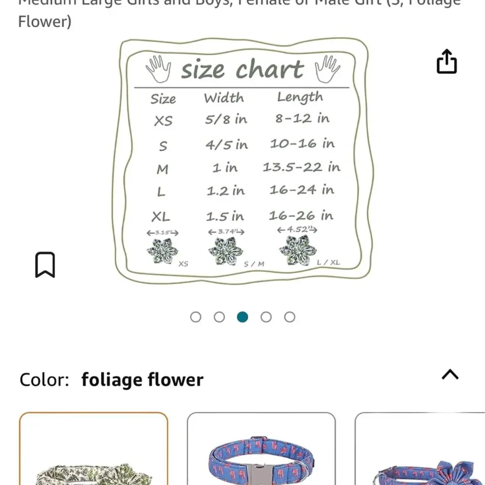 Maca Bates Green Foliage Adjustable Collar with Removable Bow Large Dog